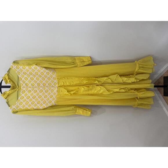60s 70s Vintage Yellow Long Sleeve Sheer Dress with Crochet Detail - Picture 8 of 9